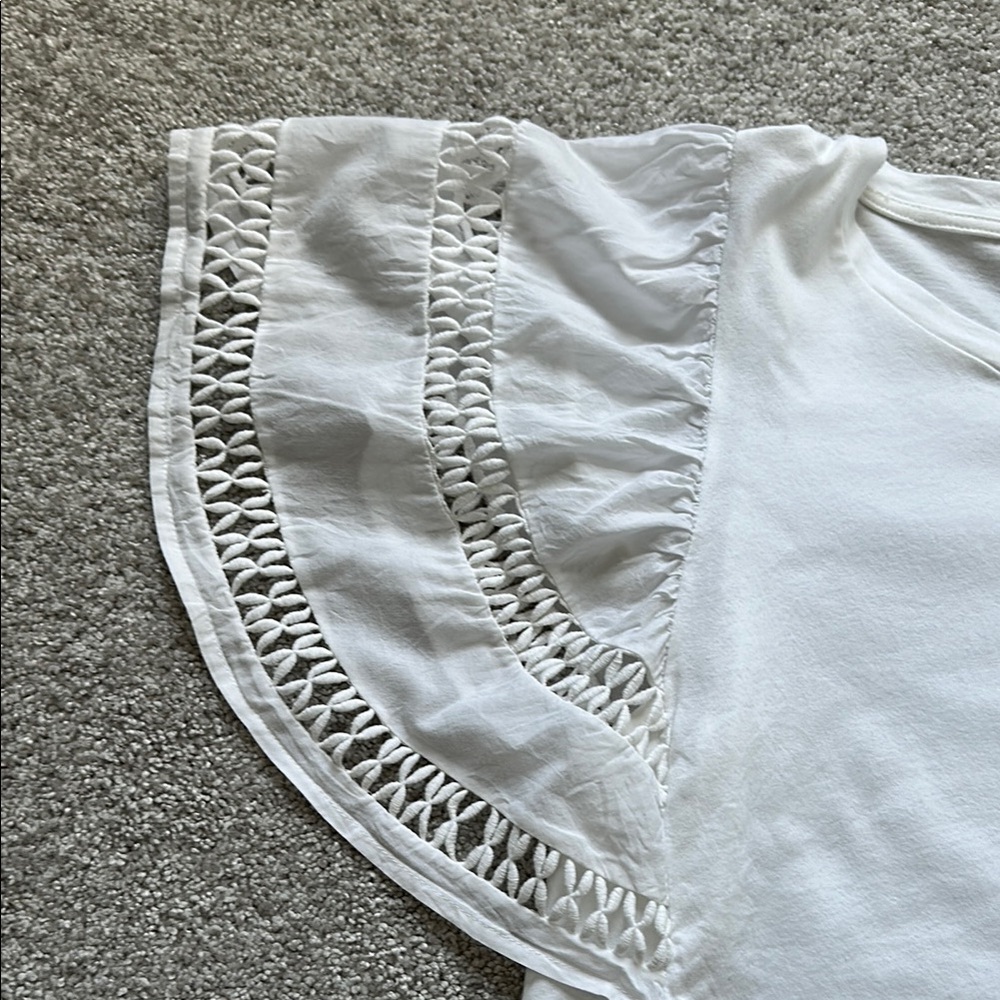 Self Contrast Flutter Sleeve Cutwork Top - Picture 2 of 4